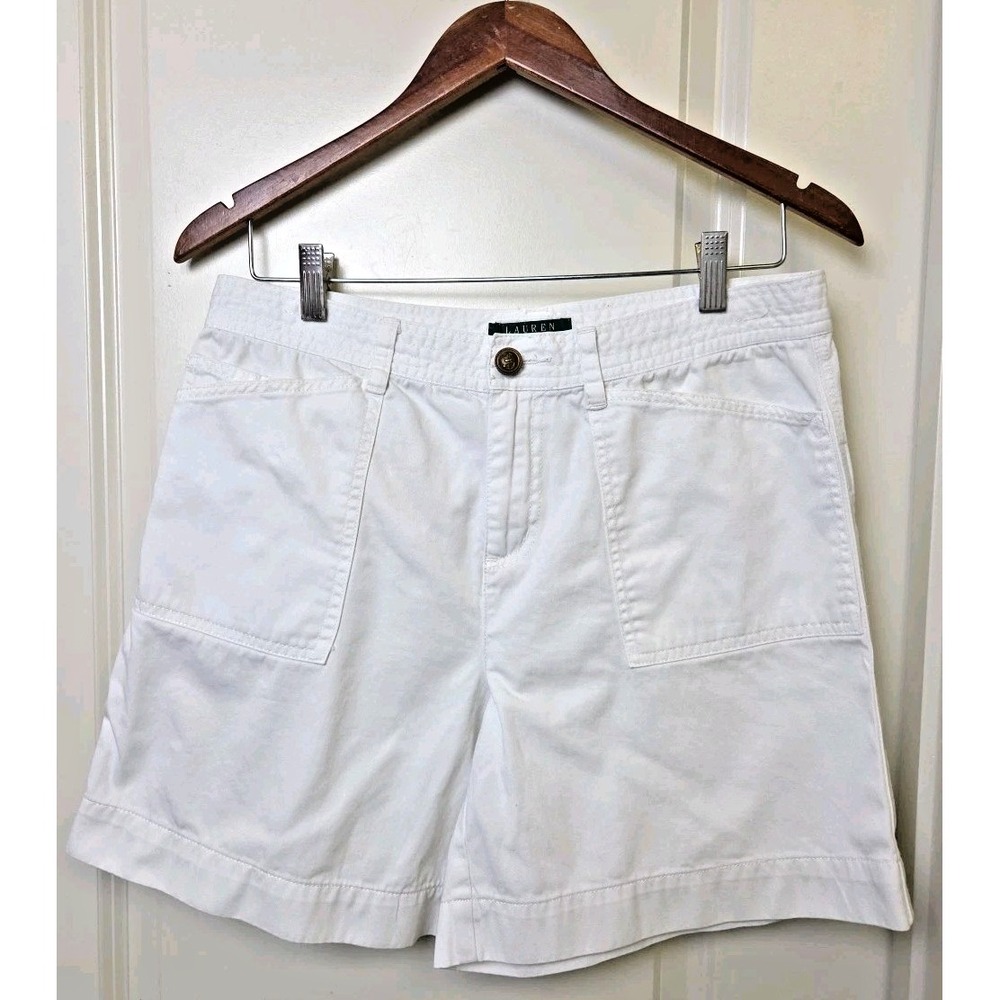 Vtg Y2K Lauren Ralph Lauren Sailor Shorts Hi Waist White Cotton Anchor‎ Button 8
